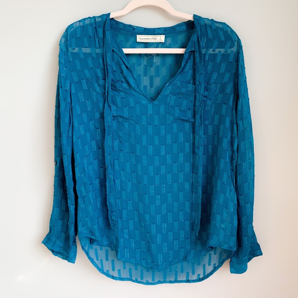 NWOT Abercrombie & Fitch Teal Semi-Sheer Blouse
